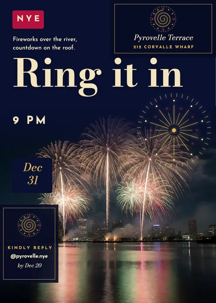 New Year's Eve fireworks party invitation template