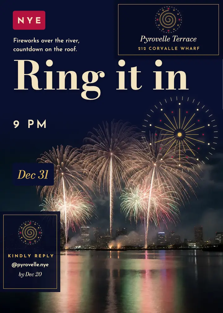 New Year's Eve fireworks party invitation template