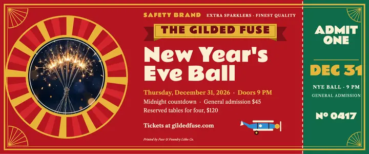 Gilded Fuse New Year's Eve ball ticket template