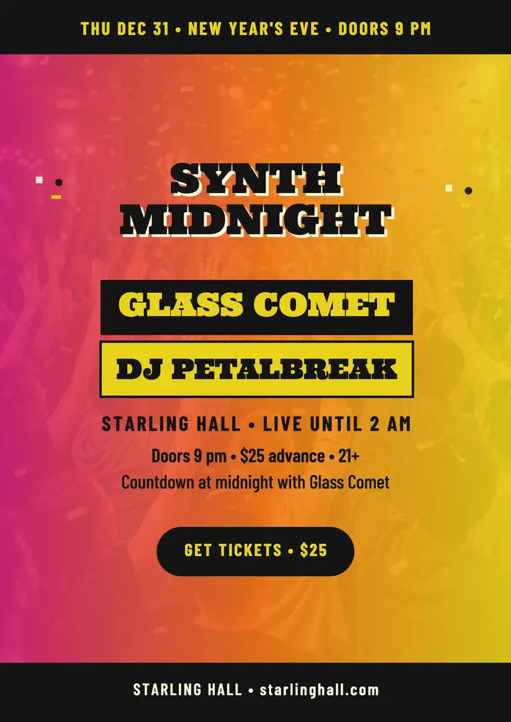 Synth Midnight NYE party flyer template