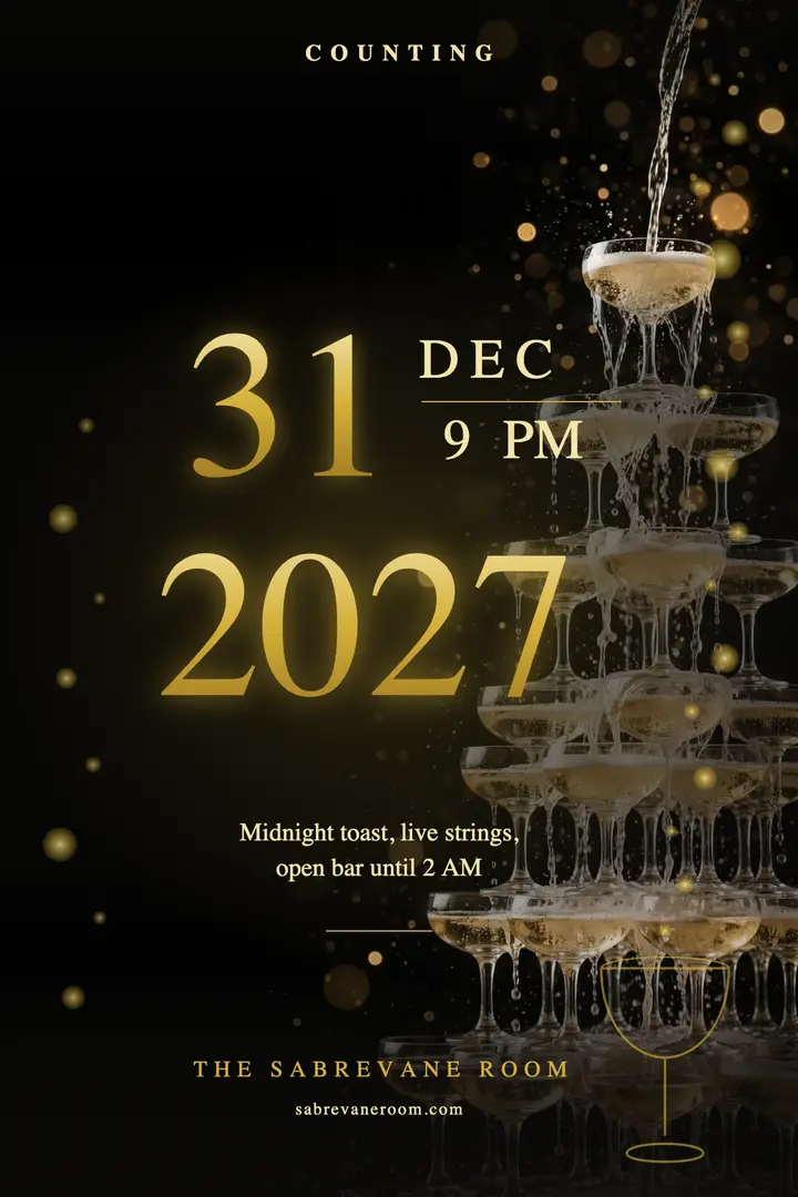 New Year's Eve midnight toast poster, champagne fizz template