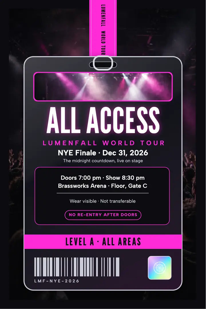 NYE tour finale backstage pass poster template