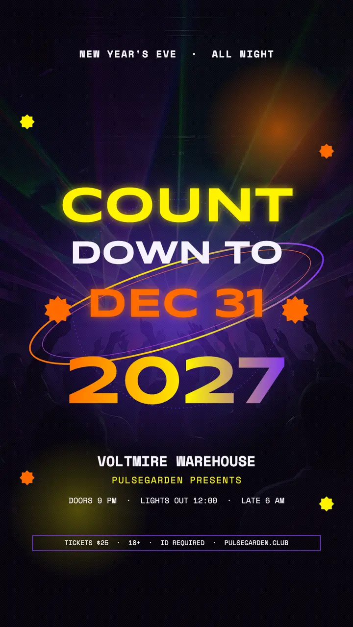 Voltmire Warehouse NYE rave countdown story: new year's eve rave story template