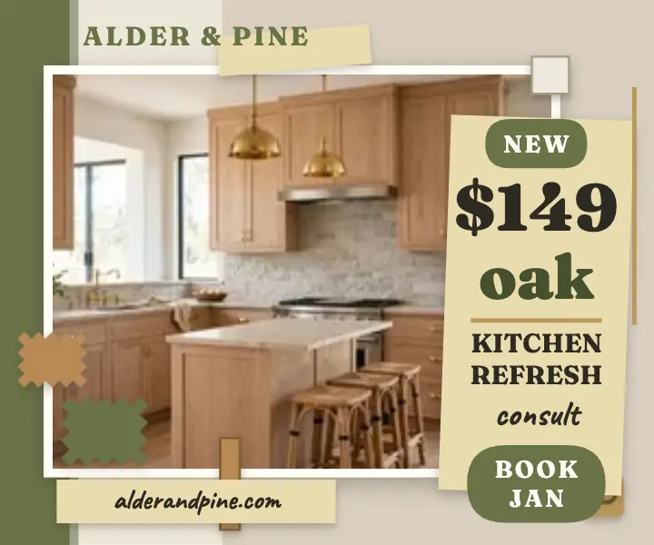 Alder and Pine oak kitchen sample board ad template