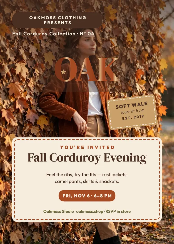 Oakmoss corduroy fall invitation template