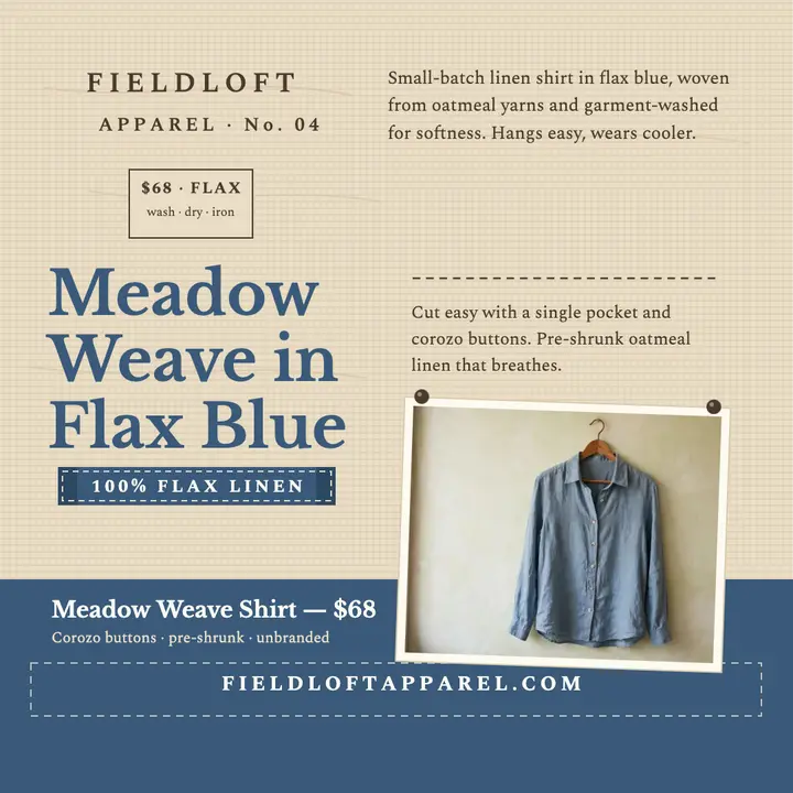 Meadow Weave linen shirt post, Fieldloft template