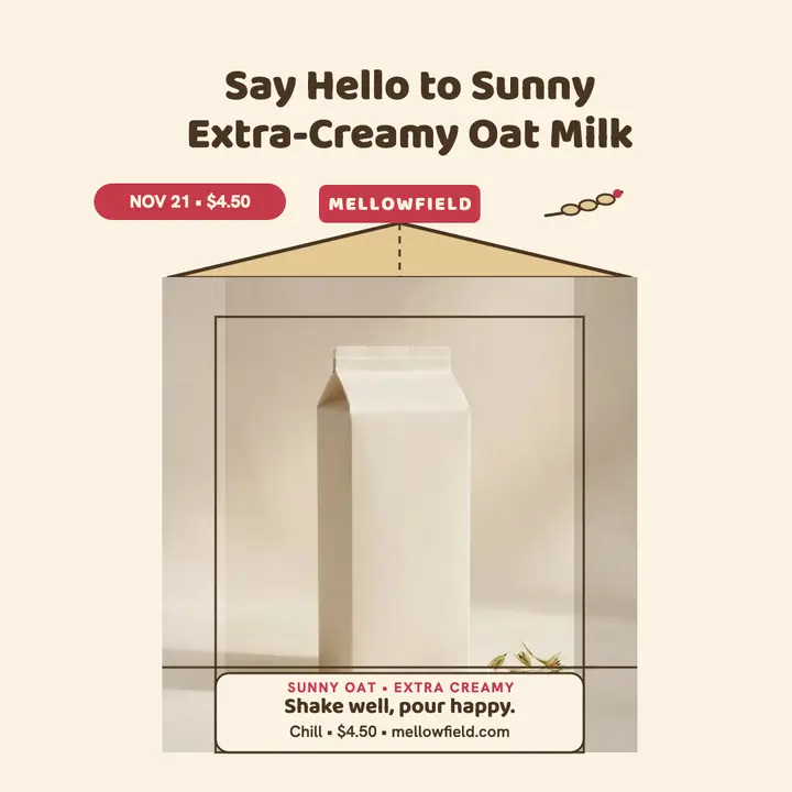 Mellowfield Sunny Oat carton drop: oat milk launch post template