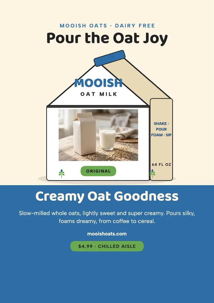 Mooish Oats carton promo flyer template