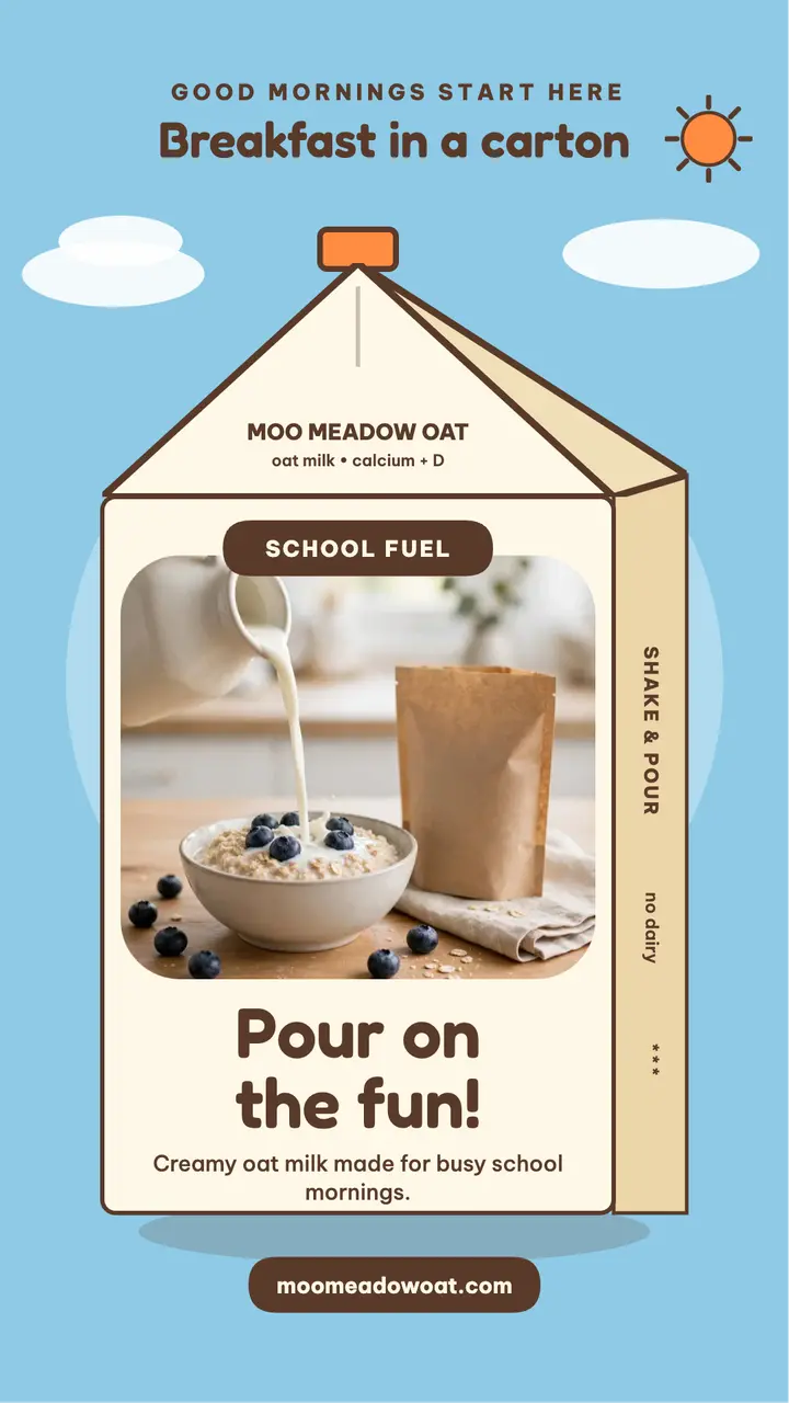 Moo Meadow Oat breakfast carton story template