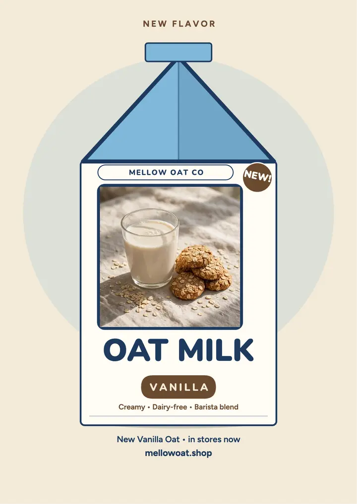 Mellow Oat Vanilla launch carton flyer template