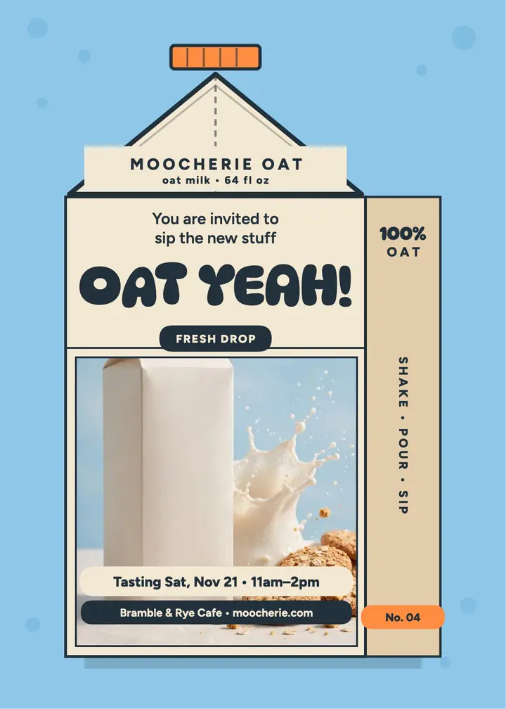 Moocherie Oat carton launch invite template