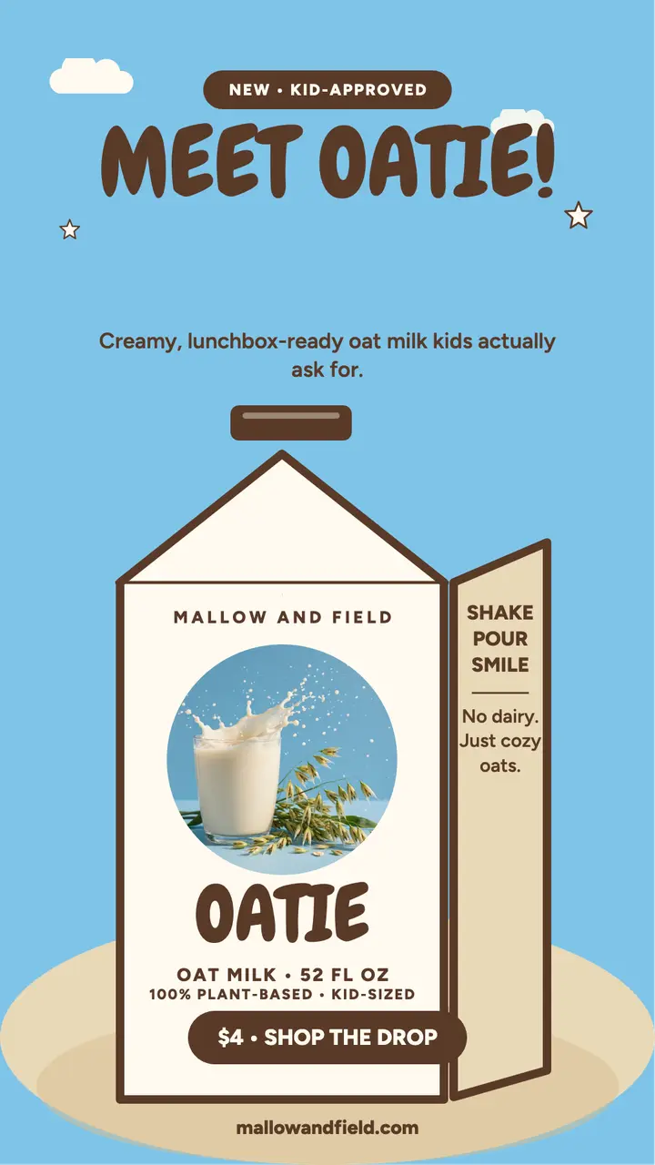 Mallow and Field Oatie carton launch story template