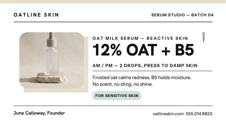 Oatline Skin oat serum clinical card template