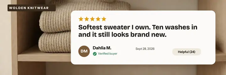 Wolden knitwear five-star review card: customer review card banner template