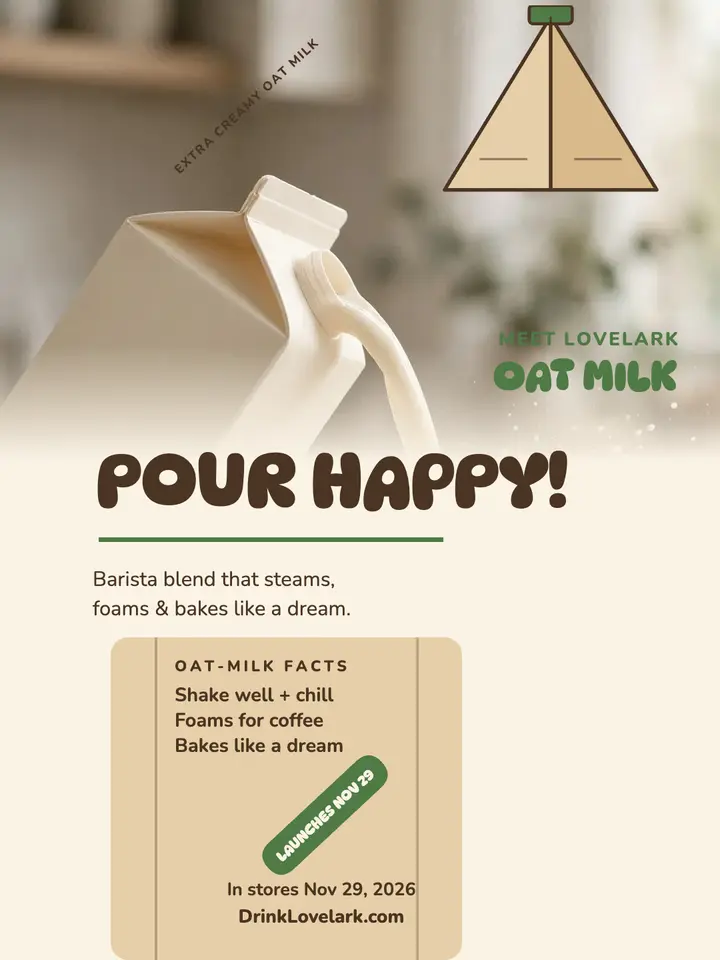 Lovelark oat milk carton launch portrait template