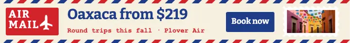 Oaxaca flight fare leaderboard ad, airmail and stamps: flight deal leaderboard ad template
