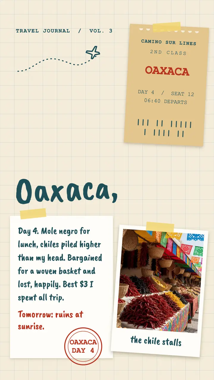 Oaxaca market travel journal story template