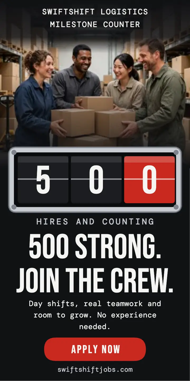 Swiftshift 500 hires odometer ad: hiring milestone ad template