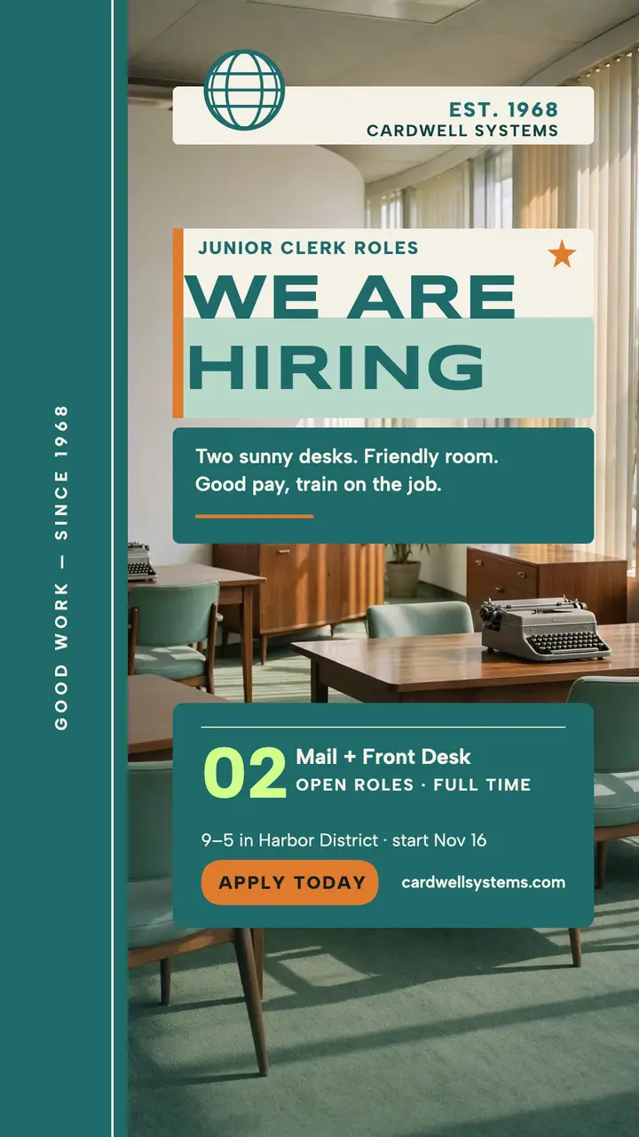 Cardwell junior clerk hiring story: office hiring story template
