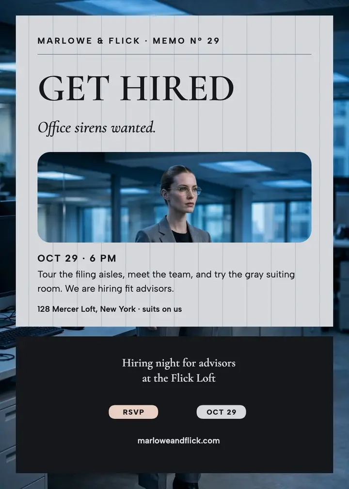 Marlowe and Flick hiring night invite template
