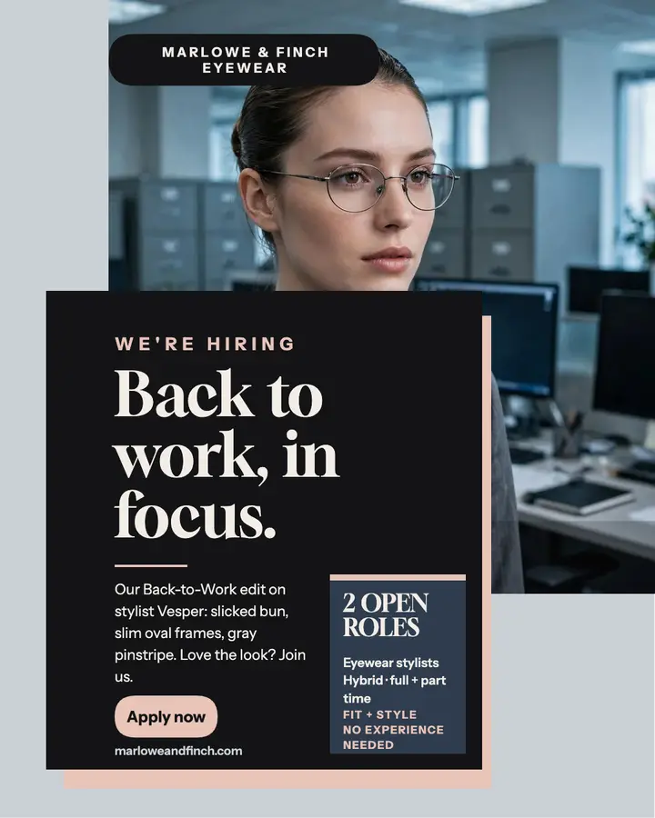 Marlowe and Finch eyewear hiring post: eyewear hiring post template