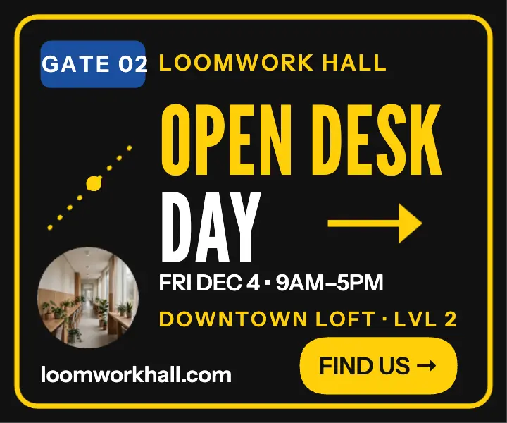 Loomwork Hall open desk day wayfinding ad template