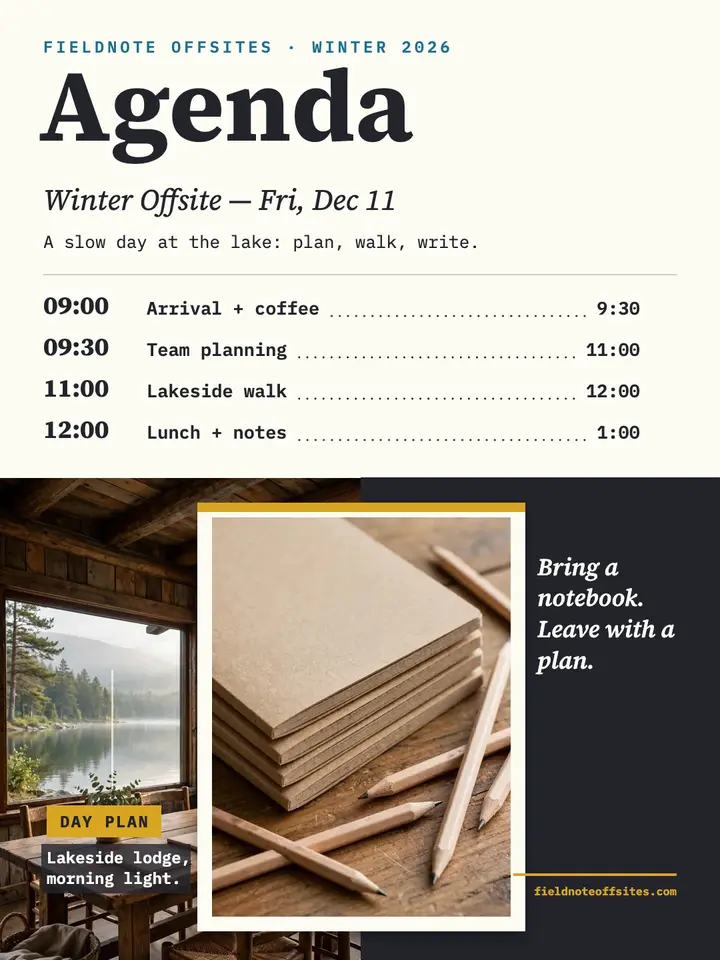 Fieldnote Offsites winter agenda index post: offsite agenda post template