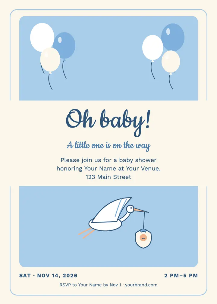Powder blue Oh baby shower invitation template