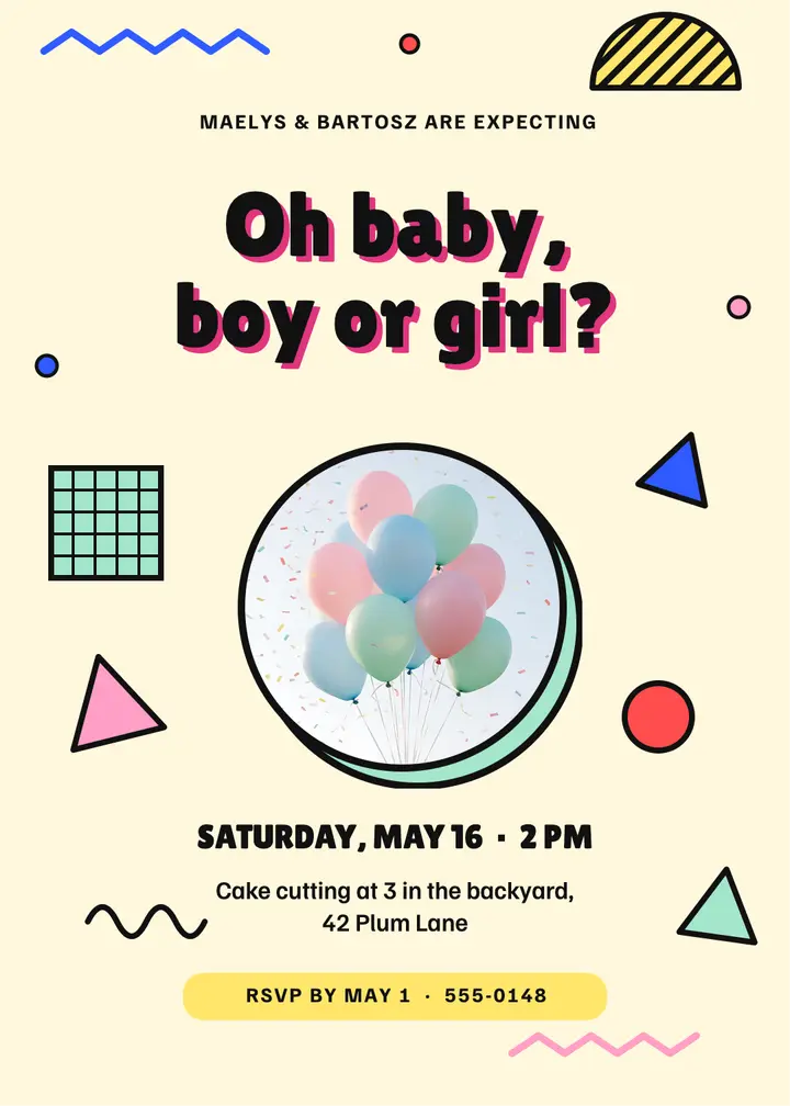 Oh baby gender reveal invitation template