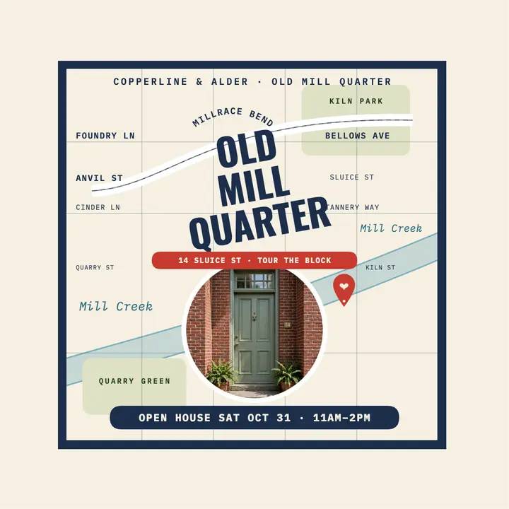 Old Mill Quarter map open house post: neighborhood map post template