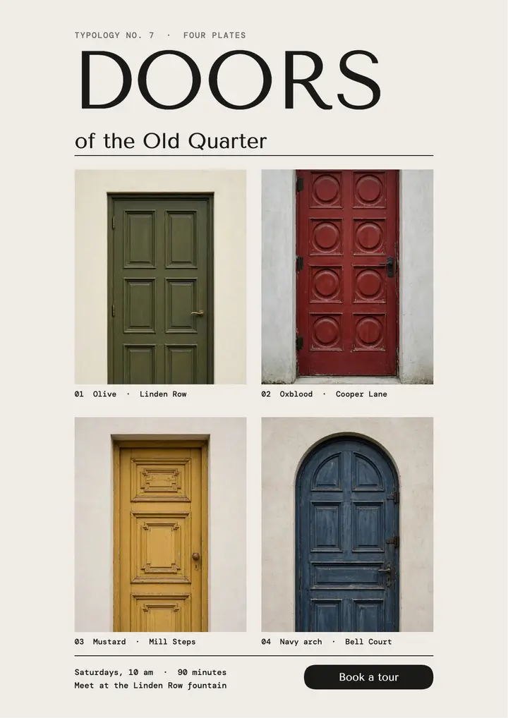 Doors of the Old Quarter tour flyer: walking tour flyer template
