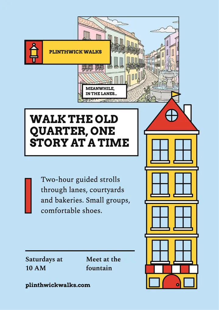 Plinthwick Old Quarter Walks ligne claire flyer template