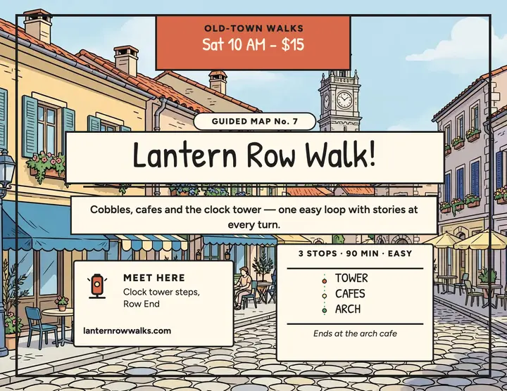 Lantern Row old-town walk comic flyer template