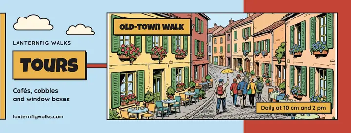 Old-town walking tour Facebook cover, ligne claire template