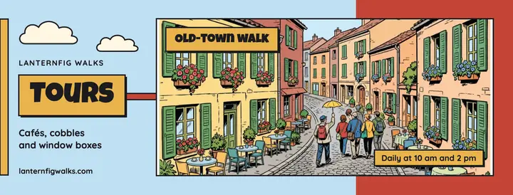 Old-town walking tour Facebook cover, ligne claire template