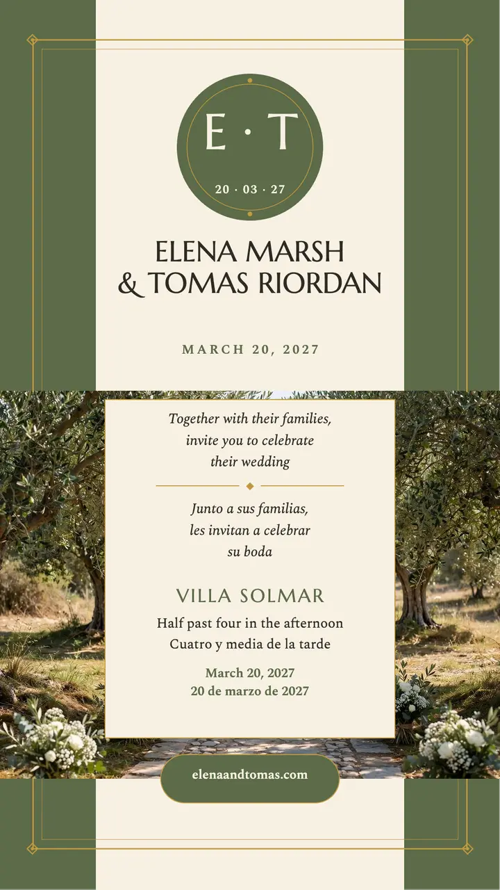 Elena and Tomas olive grove invitation template