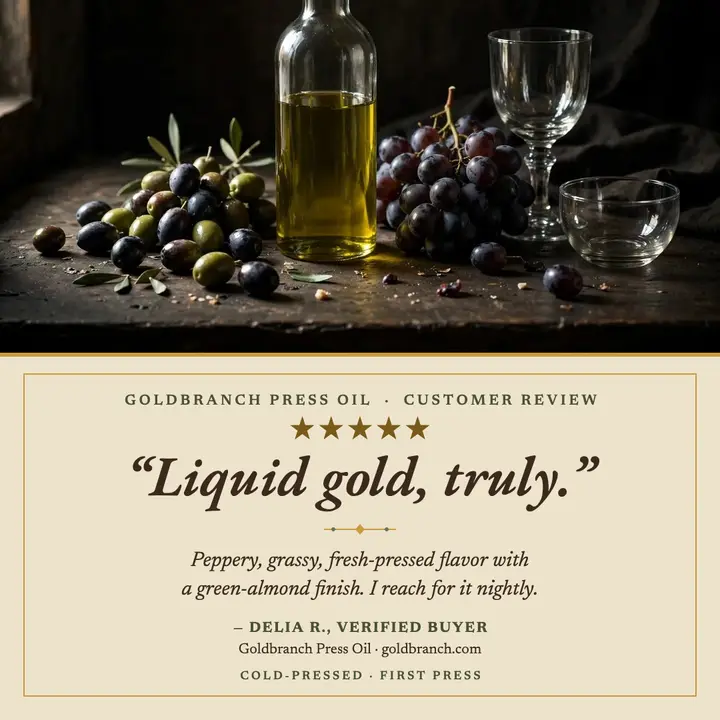 Goldbranch oil review still life post template
