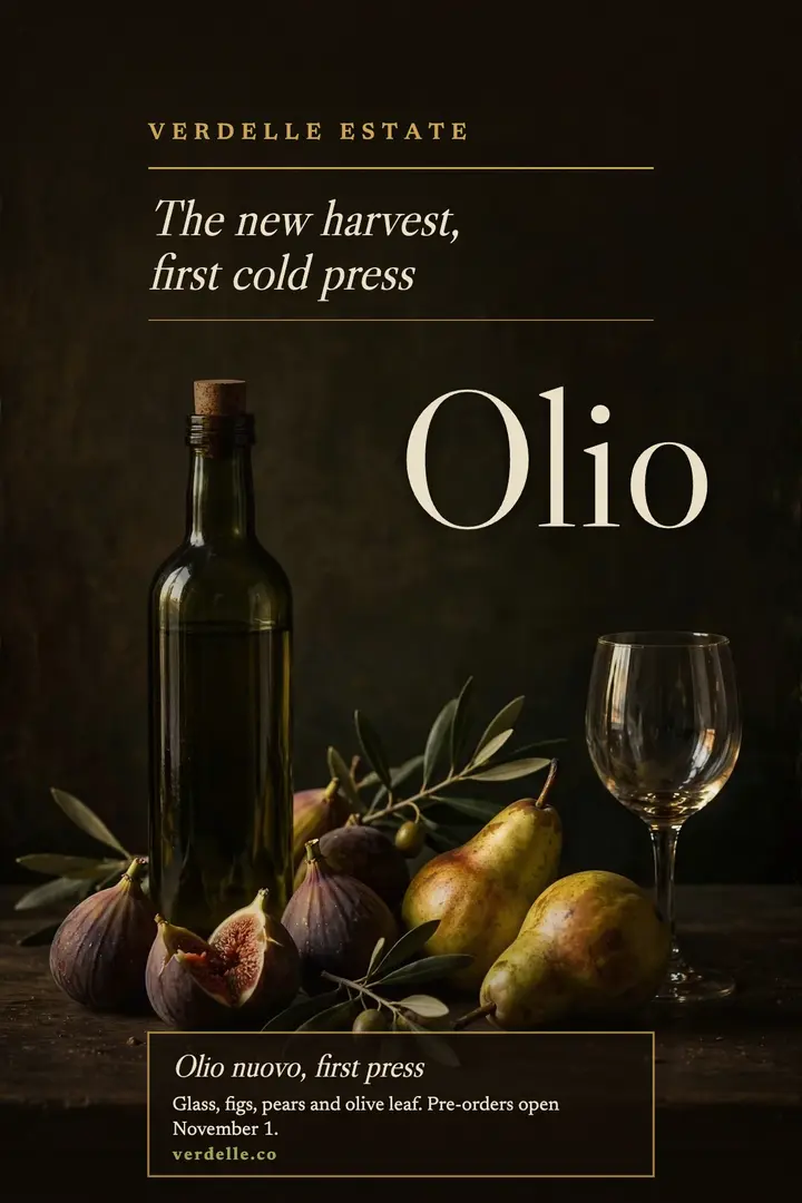 Verdelle first press olive oil poster template
