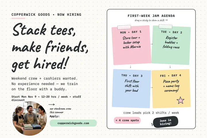 Copperwick Goods crew jam hiring postcard template