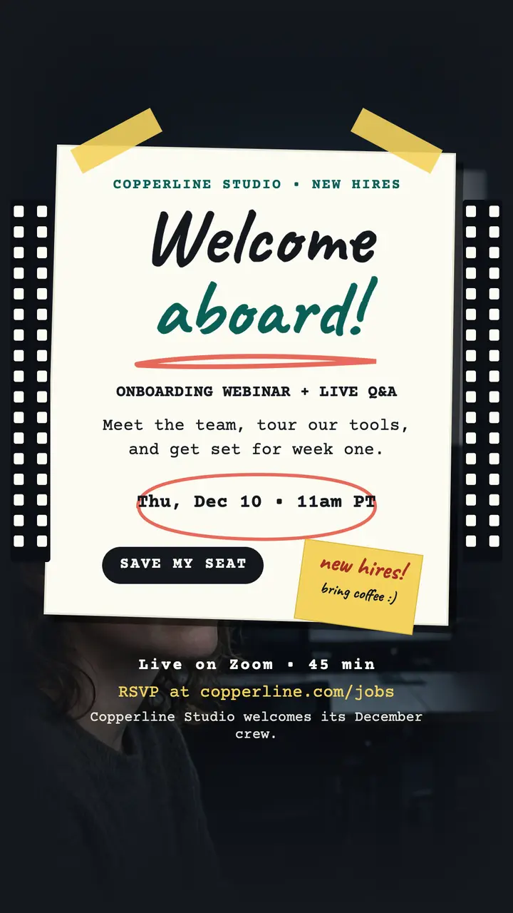 Copperline welcome aboard webinar story template