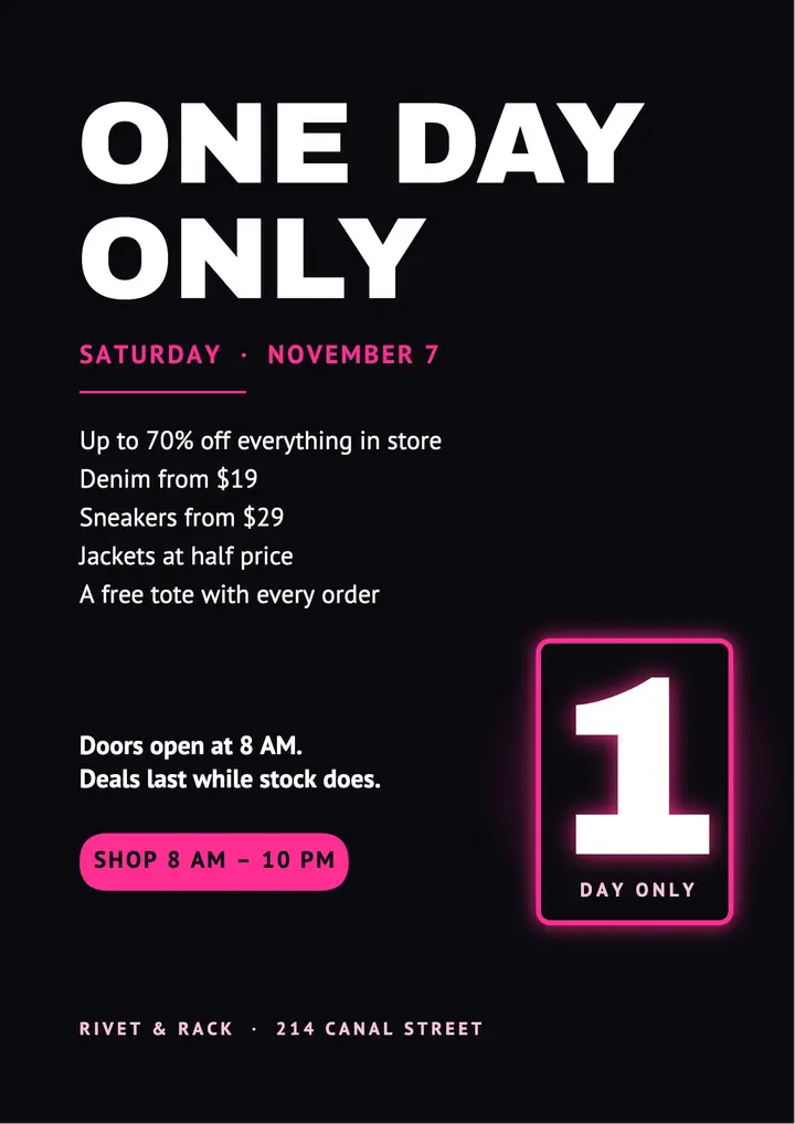 One-day neon sale flyer template