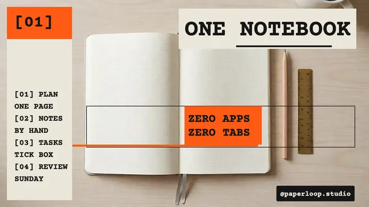 One notebook creator thumbnail, mono editorial template