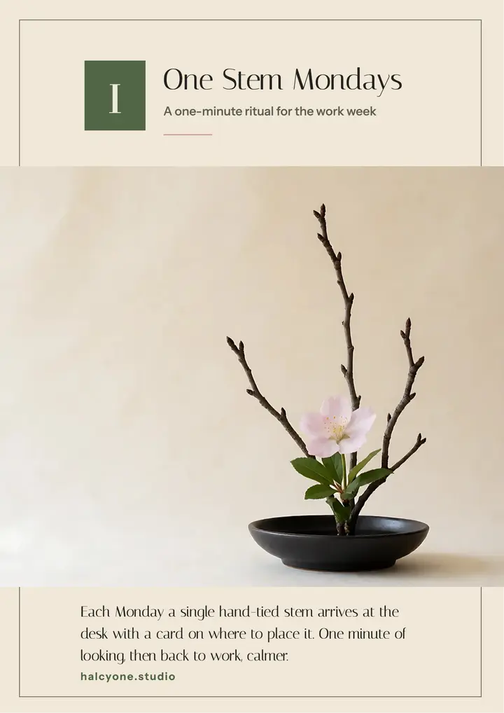 One Stem Mondays desk ritual flyer: desk flower ritual flyer template