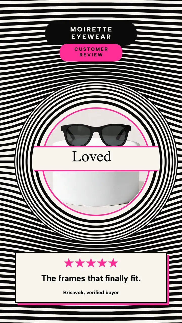 Moirette Eyewear customer review story, op art template