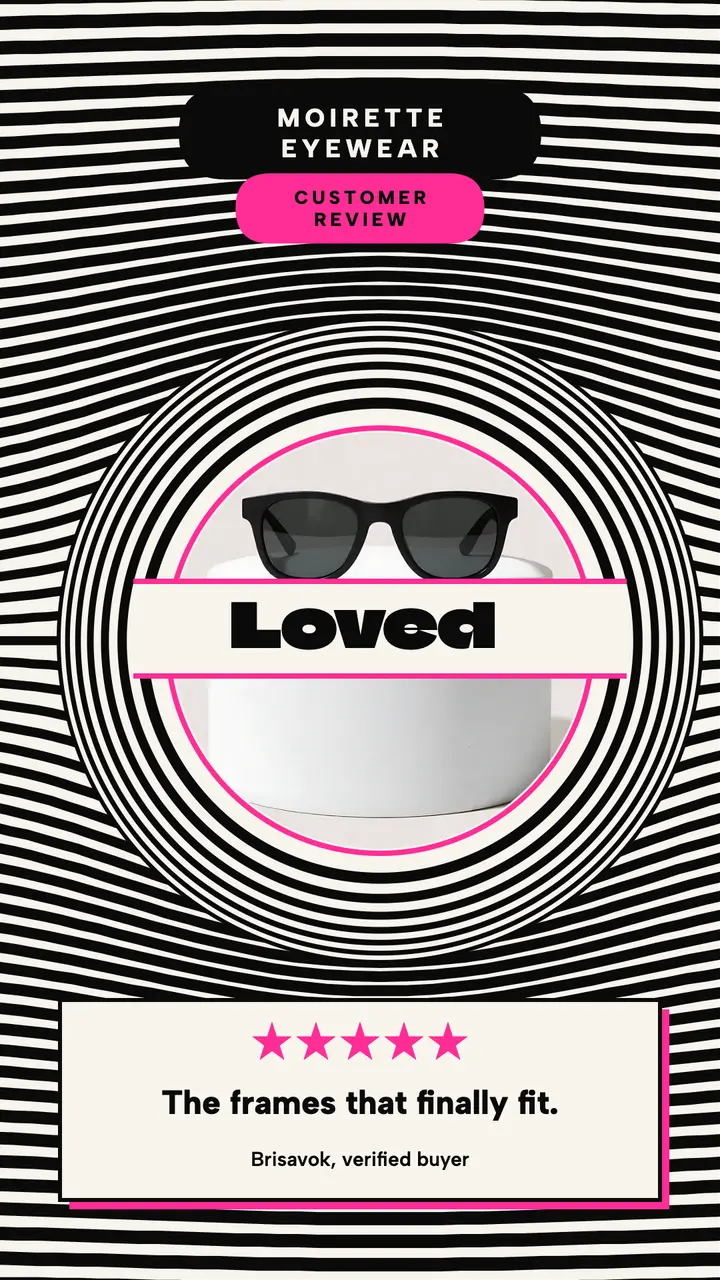 Moirette Eyewear customer review story, op art template