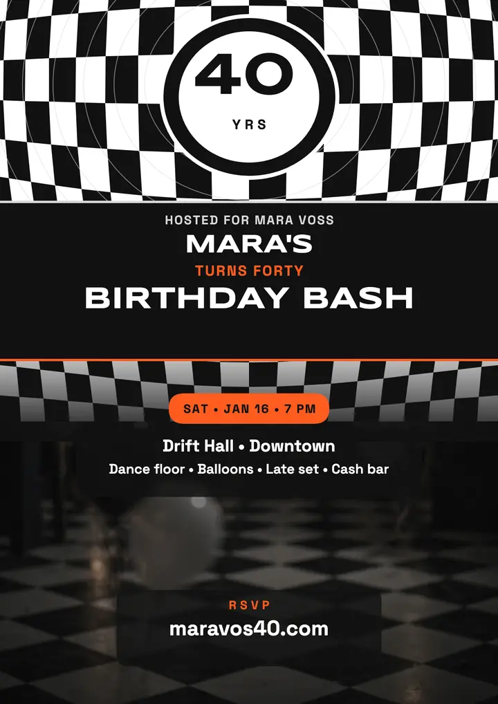 Mara Voss 40th birthday bash op-art flyer template