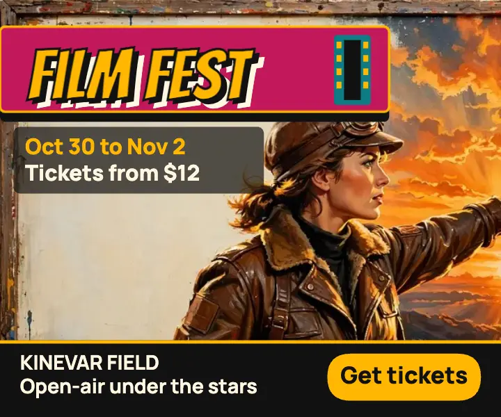 Kinevar Field film fest hand-painted billboard ad template