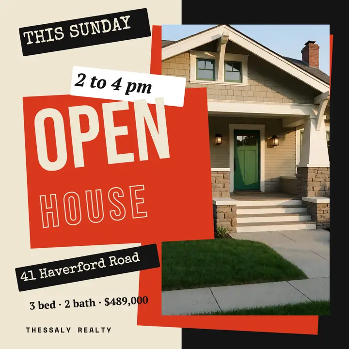 Bungalow open house square post, type collage template