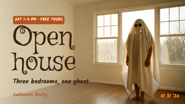 Gablemere Realty Halloween open house thumbnail template