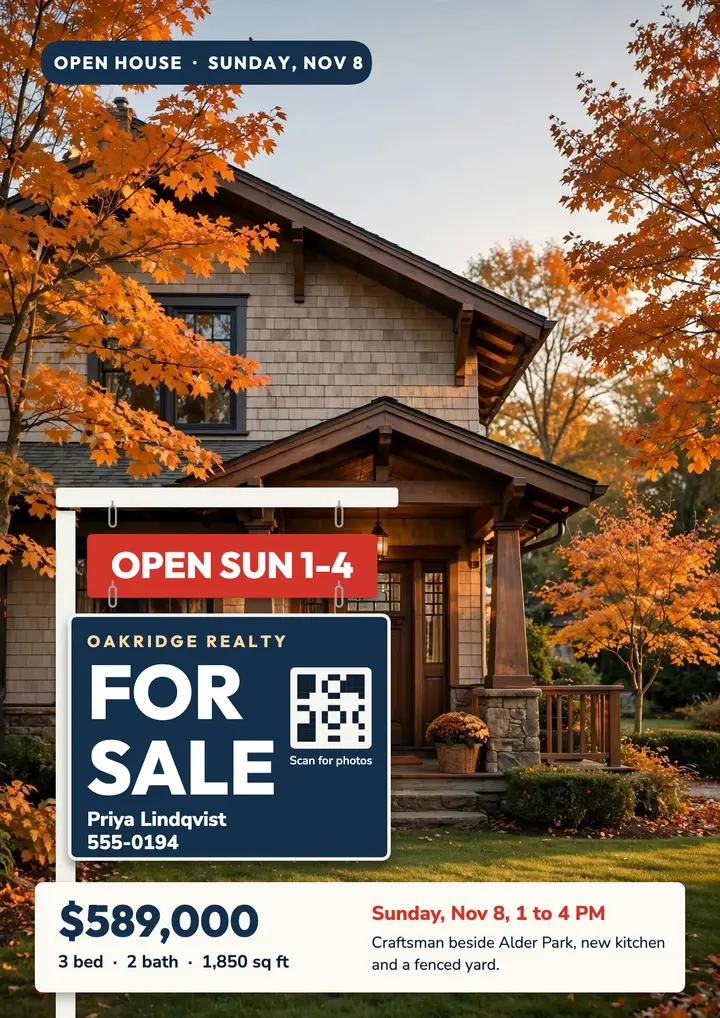 Oakridge Realty open house yard sign flyer template